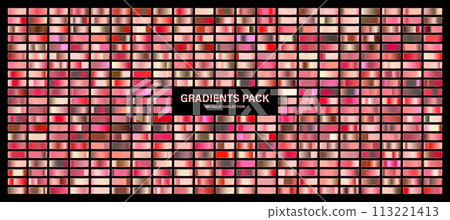 Rose gold glossy gradient, metal foil texture. Color swatch set. Collection of high quality gradients. Shiny metallic background. Design element. Vector illustration 113221413