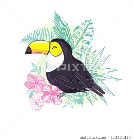An illustration of a nice toucan in vector format. A cute toucan bird image for kid's education and fun in nursery and schools, and decoration purposes. Jungle animals collection An illustration of a nice toucan in vector format. A cute toucan bird image for kid's education and fun in nursery and schools, and decoration purposes. Jungle animals collection 113221423