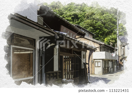 水彩畫風格三保關藍色鵝卵石街道島根縣松江市 水彩畫風格三保關藍色鵝卵石街道島根縣松江市 113221431