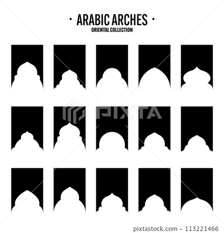 Islamic frames, oriental style objects. Arabic shapes, windows and arches. Traditional ornamental banner, frame. Muslim holidays, Ramadan Kareem. Modern eastern architecture. Vector illustration Islamic frames, oriental style objects. Arabic shapes, windows and arches. Traditional ornamental banner, frame. Muslim holidays, Ramadan Kareem. Modern eastern architecture. Vector illustration 113221466