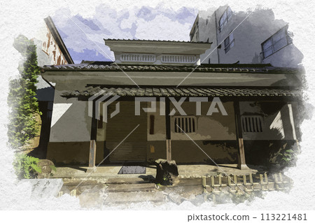 水彩風格三保關青石鋪成的街道三保關博物館 島根縣 松江市 113221481