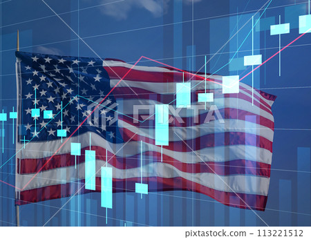 股票圖表和星條旗，美國股市 113221512
