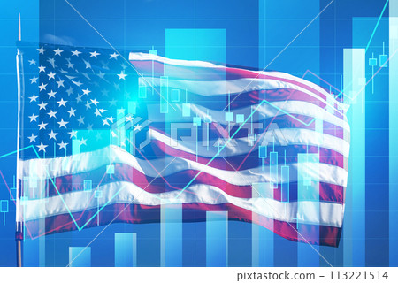 股票圖表和星條旗，美國股市 113221514