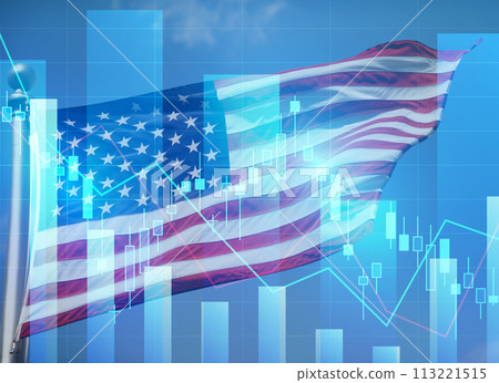 Stock chart and stars and stripes, US stock market 113221515