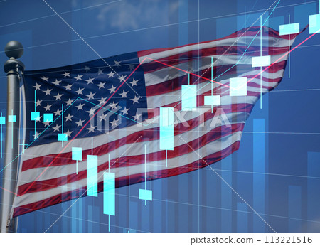 Stock chart and stars and stripes, US stock market 113221516