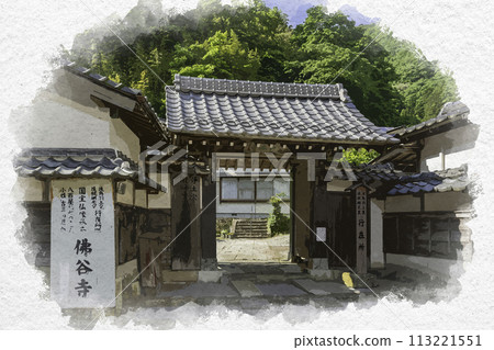 Watercolor painting style Mihonoseki Blue cobblestone street Butsudokuji Temple Matsue City, Shimane Prefecture 113221551