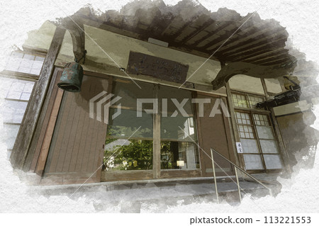 水彩畫風格三保關藍色鵝卵石街道佛德寺島根縣松江市 113221553