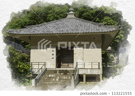 水彩畫風格三保關藍色鵝卵石街道佛德寺島根縣松江市 113221555