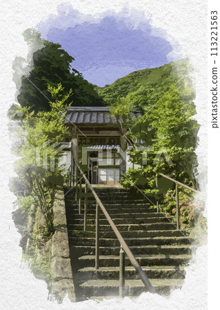 Watercolor style, Mihonoseki, Blue stone pavement street, Enjoji Temple, Matsue City, Shimane Prefecture 113221563
