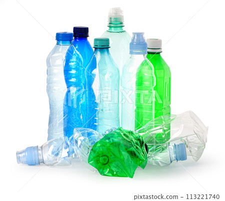 Used plastic bottles on white Used plastic bottles on white 113221740