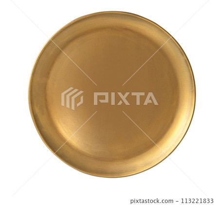 Top view of golden plate isolated Top view of golden plate isolated 113221833