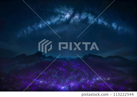 glowing magic stars in dark night sky 113222544