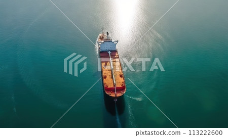 Aerial image of huge fuel tanker ship in the sea. Generative AI 113222600