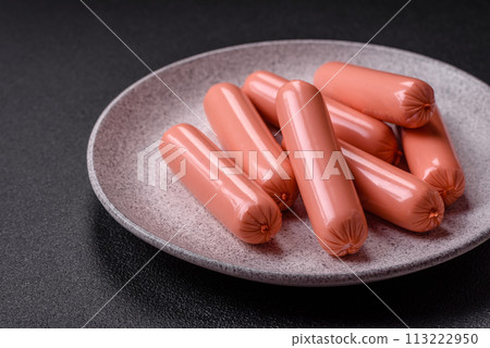 Delicious fresh vegetarian sausage or sausage made from vegetable protein tofu or seitan 113222950