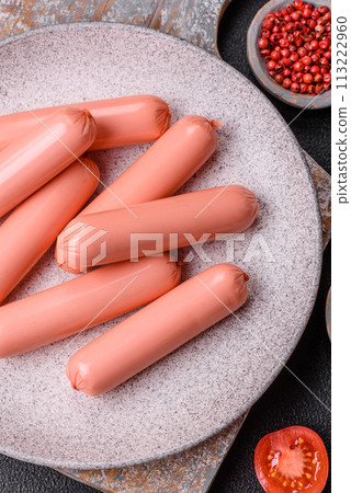 Delicious fresh vegetarian sausage or sausage made from vegetable protein tofu or seitan 113222960