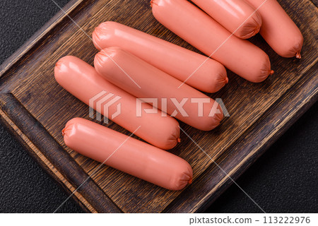 Delicious fresh vegetarian sausage or sausage made from vegetable protein tofu or seitan 113222976