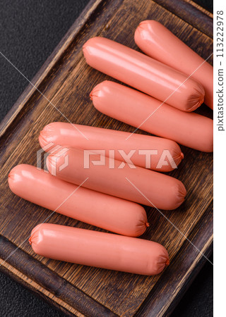 Delicious fresh vegetarian sausage or sausage made from vegetable protein tofu or seitan 113222978