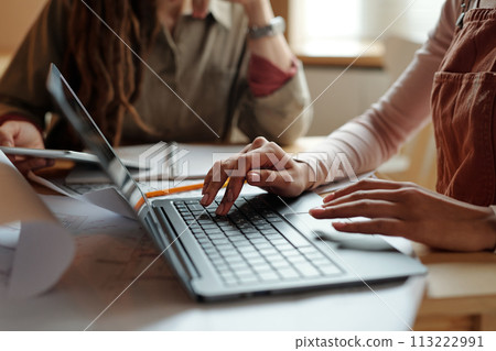 Entrepreneur typing on laptop keyboard 113222991