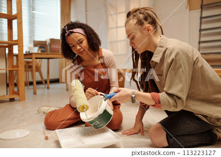 Preparing paint for cafe renovation 113223127