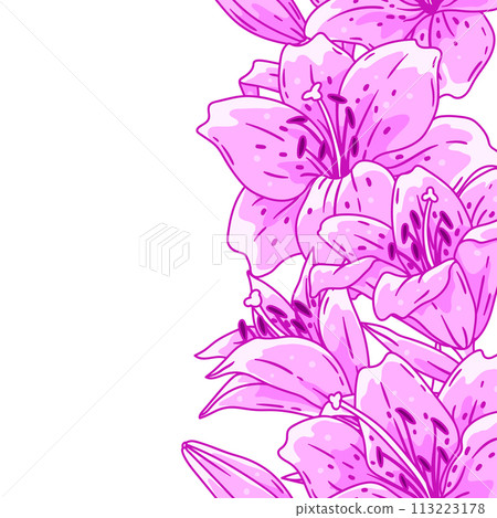 Pattern with lilies flowers. Beautiful decorative plants. 113223178