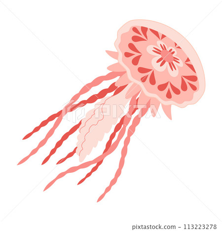 Cartoon Pink jellyfish trendy flat style. Vector illustration medusa. Cartoon Pink jellyfish trendy flat style. Vector illustration medusa. 113223278