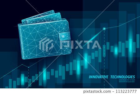Low poly Online technology wallet growing graph. Future e-commerce digital international finance banking exchange blockchain. Payment 3d vector illustration 113223777