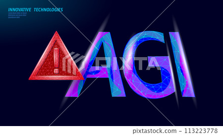 Artificial general intelligence wire warning symbols. Minimalist style AGI icon. Machine learning concept technology AI brain vector illustration 113223778