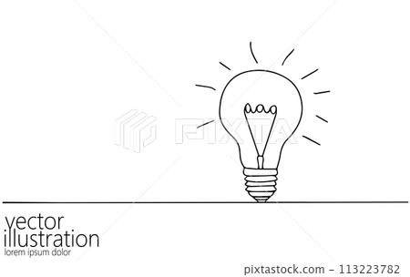Single continuous one line art idea light bulb. Creative solution team work lamp concept design sketch outline drawing vector illustration Single continuous one line art idea light bulb. Creative solution team work lamp concept design sketch outline drawing vector illustration 113223782