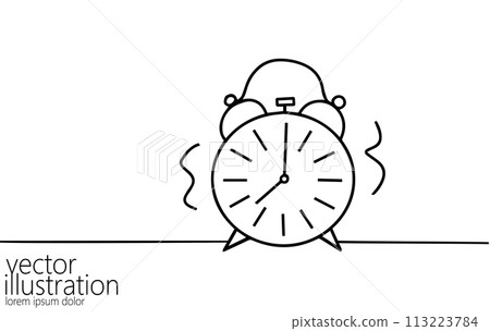 Alarm clock time management life concept. Deadline present future planning. One line art creative opportunity ideas schedule vector illustration Alarm clock time management life concept. Deadline present future planning. One line art creative opportunity ideas schedule vector illustration 113223784