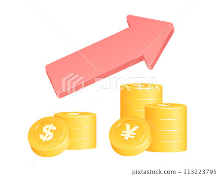 Three-dimensional cute coin illustration_Yen increases 113223795