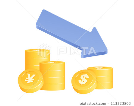 Three-dimensional cute coin illustration_dollars decrease Three-dimensional cute coin illustration_dollars decrease 113223803