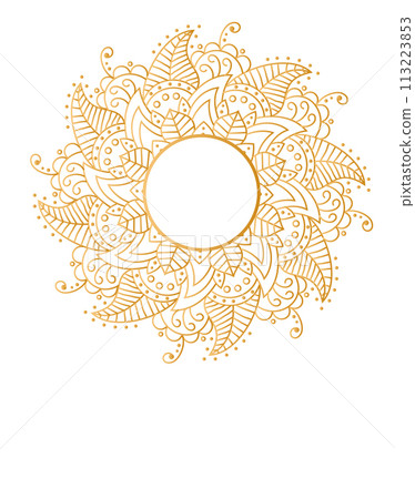 Clean white cover with gold beautiful flower. Golden vector mandala isolated on white background. Clean white cover with gold beautiful flower. Golden vector mandala isolated on white background. 113223853