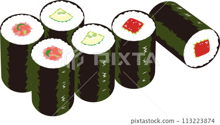 Hoso-maki sushi (negitoro-maki, kappa-maki, tekka-maki) 113223874