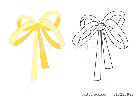 Yellow, black and white hair bows. Doodle vector illustration. 113223982