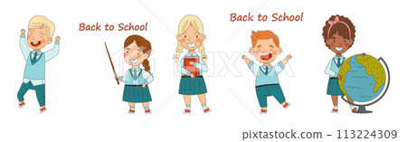 Happy Children in School Uniform in Class Vector Set Happy Children in School Uniform in Class Vector Set 113224309