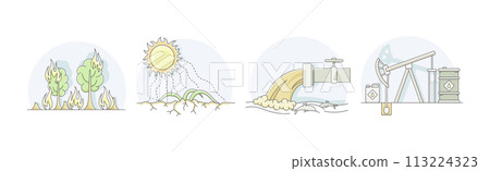 Environmental Issues and World Resources Destruction Line Vector Set Environmental Issues and World Resources Destruction Line Vector Set 113224323
