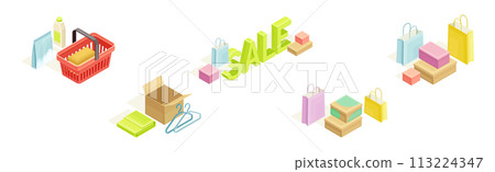 Retail Shopping and Purchase Object Isometric Vector Set 113224347