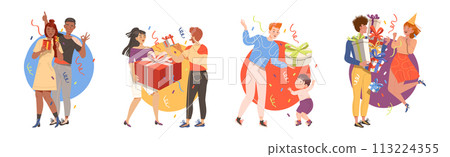 Gift Exchange with People Character Give and Receiving Present Box Vector Set Gift Exchange with People Character Give and Receiving Present Box Vector Set 113224355