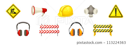 Safety Equipment and Object for Industrial Work Vector Set 113224363
