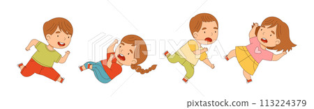 Happy Kid Running Rush Forward and Hurry Vector Set Happy Kid Running Rush Forward and Hurry Vector Set 113224379