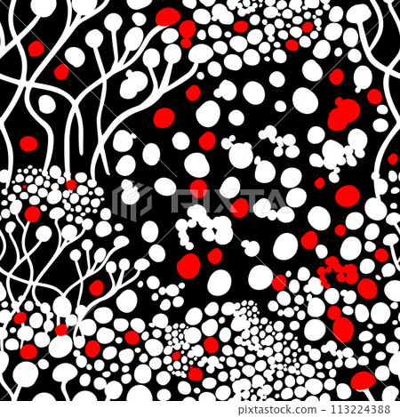 Seamless pattern, red white black flowers. Continuous background, cute vector flower. Stylish repeating design. hand drawing. Not AI, Vector illustration Seamless pattern, red white black flowers. Continuous background, cute vector flower. Stylish repeating design. hand drawing. Not AI, Vector illustration 113224388