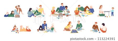 People Character Playing Board Games Spend Time Together Vector Set 113224391