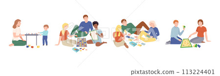 People Character Playing Board Games Spend Time Together Vector Set People Character Playing Board Games Spend Time Together Vector Set 113224401