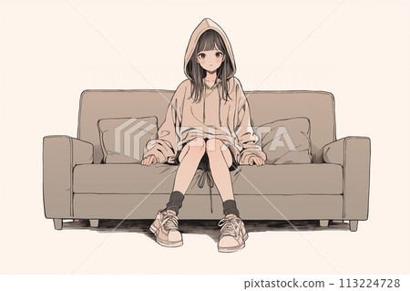 連帽衫風格女性插畫“AI生成圖像” 113224728