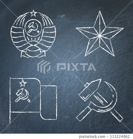 USSR symbols chalkboard icon set USSR symbols chalkboard icon set 113224862