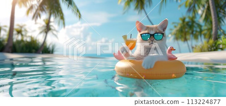 Cat with float and sunglasses 113224877