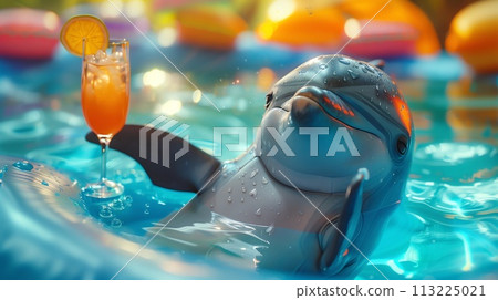 dolphin with cocktail 113225021