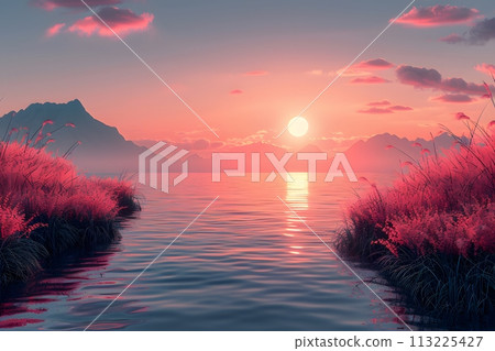 Sunset Over a Body of Water Generative AI 113225427