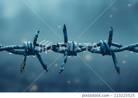 Close-Up of a Barbed Wire Fence Generative AI Close-Up of a Barbed Wire Fence Generative AI 113225525