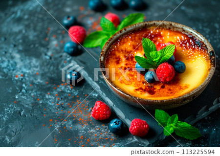 A classic Creme brulee, served in a ramekin, combination of creamy custard and caramelized sugar A classic Creme brulee, served in a ramekin, combination of creamy custard and caramelized sugar 113225594
